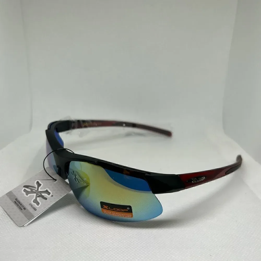 X-Loop Wrap Mirrored Semi Rimless Mens Sunglasses